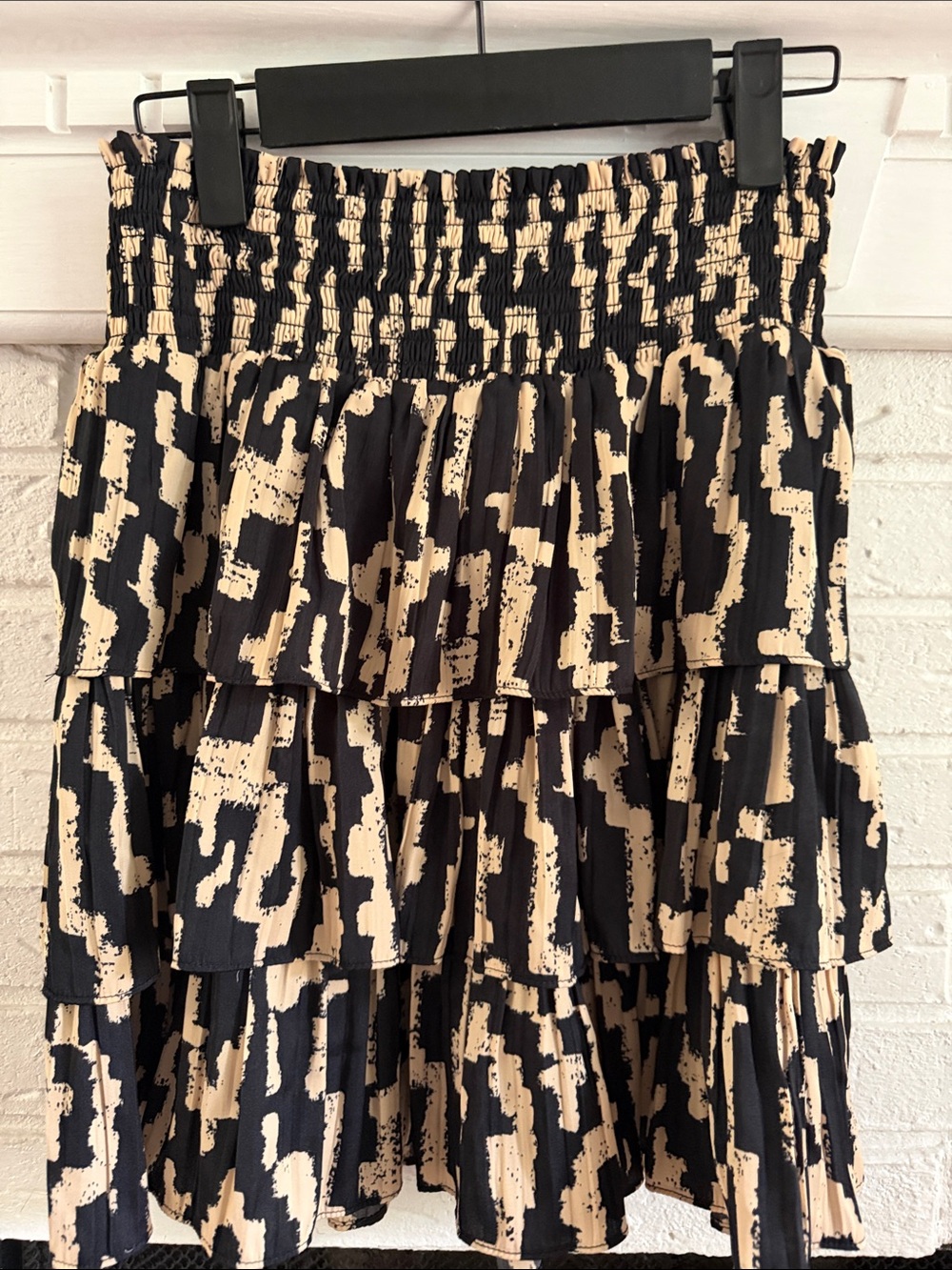 Anthropologie Tiered Ruffle Mini Skirt — Black and Beige